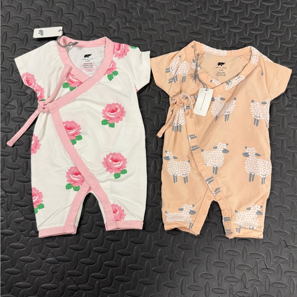 Floral and Sheep Print Kids Bodysuits Set